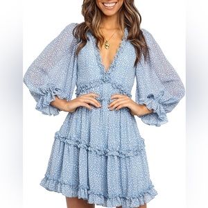 Blue, ruffle dress